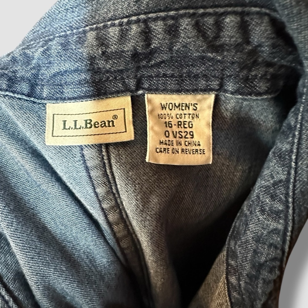 L.L. Bean Denim Shirt Dress Size 16 Blue Snap Button Midi Pockets - Picture 9 of 10